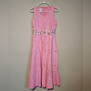 Chadwick's Linen Blend Embroidered Dress Women's Size 4 Floral Pink Sleeveless